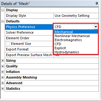 Physics Preference in ansys